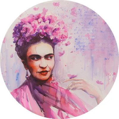 Produktbild von Sticker rund FRIDA KAHLO Porträt Aquarell Blumen Malarei Wanddeko Wandtattoo Wohnzimmer Gästezimmer Büro 100 cm x 100 cm
