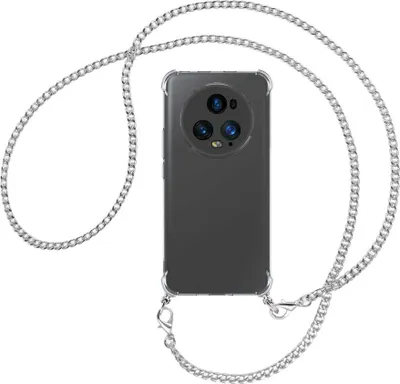 Produktbild von Handykette Backcover-Schutzhülle mit Band (Metall silberfarben) für Honor Magic 5 Pro (6.8'') - silberfarbene Kette