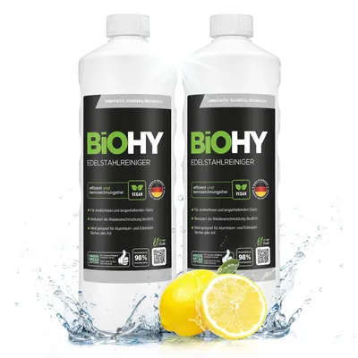 Produktbild von BiOHY Edelstahlreiniger + Dosierer, Edelstahlpflege, Edelstahl Politur, 2 x 1 l