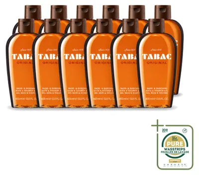Immagine prodotto di 12 flaconi di bagnoschiuma e doccia Original Tabac - Detergenza delicata - 400 ml - Confezione risparmio - 12 pezzi