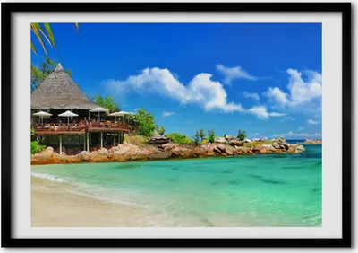 Produktbild von Bild - Bilderrahmen - 100 cm x 70 cm - MDF - Rahmen - Foto - Wandkunst Seychellen-Strand
