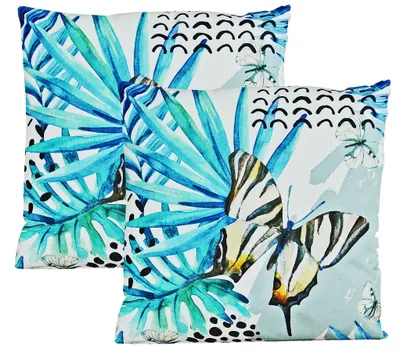 Produktbild von JACK 2er Set 45x45cm Motiv Outdoor Kissenhülle Kissenbezug Hülle Wasserfest Kissen Garten Stuhl Lotus Effekt, Farbe:Schmetterling Blau