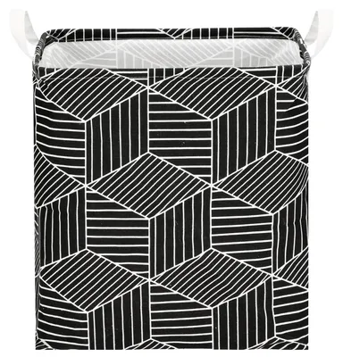 Productafbeelding van Opbergmand -  Speelgoedmand - Kledingmand - Organizer - Handvatten - Zwart - Wit