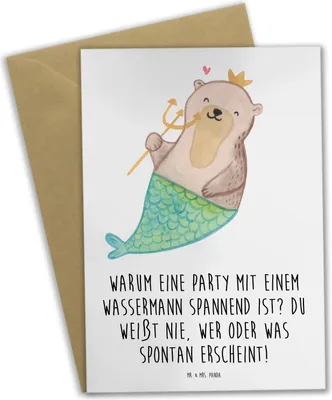 Produktbild von Mr. & Mrs. Panda Glückwunschkarte Wassermann Party - Weiß - Geschenk, Überraschung, Grußkarte, glückwunschkarten, weihnachtskarten, mit, osterkarte, einladungskarten