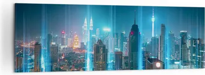 Produktbild von Bild auf Leinwand - Leinwandbild - Stadt Nacht Straße - 160x50cm - Wand Bild - Wanddeko - Leinwanddruck - Bilder - Kunstdruck - Wanddekoration - Leinwand bilder - Wandkunst - AB160x50-3903