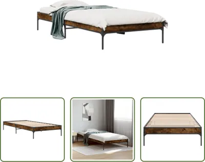 Produktbild von The Living Store Bettgestell Räuchereiche 90x200 cm Holzwerkstoff und Metall
