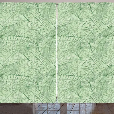 Produktbild von ARANDE Natur Gardine, Überlappende Cluttered Anordnung der Bananen- und Monstera Blätter monotoner Druck, 280 x 175 cm, Grün Hellgrün