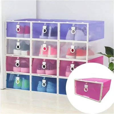 Image de Boîte à chaussures empilable, lot de 4, rose, en plastique
