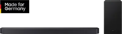 A soundbar and subwoofer are displayed against a white background, with a "Made for Germany" badge in the top left corner.