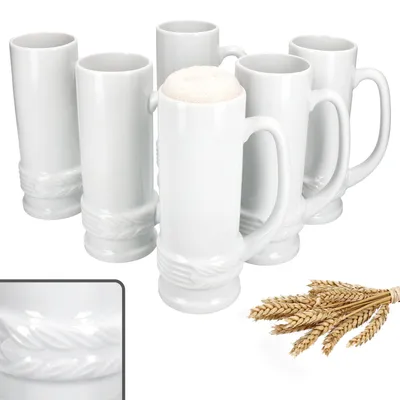 Zdjęcie produktu dla zestaw 6 kufli honorowych z uchwytem 0.5L 6-osobowy biały kufel do piwa Kufel do piwa ceramiczny