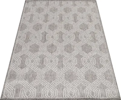 Produktbild von Outdoor Teppich Wetterfest 140x200 Rechteck Grau für Camping Garten oder innen Geometrisches Design aus Polypropylen