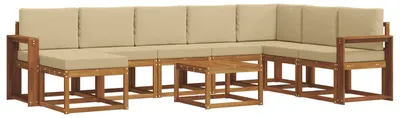 Zdjęcie produktu dla vidaXL Zestaw mebli ogrodowych, sofa i fotele, 9 sztuk, kolor naturalny i beżowy