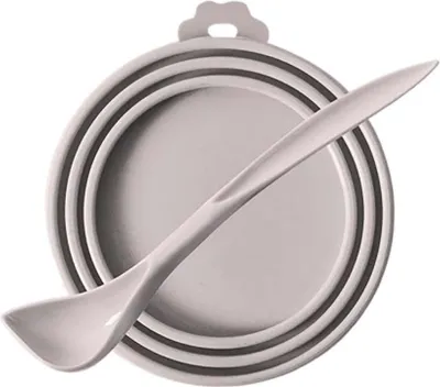 Produktbild von INF Silikon-Deckel für Tierfutterdosen - Universal, Luftdicht, mit Löffel Grau