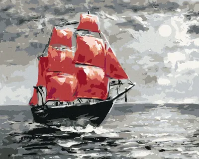 Produktbild von Zuty - Malen nach Zahlen - MONDLICHT UND SEGELSCHIFF AUF DEM MEER, 40x50 cm, mit Keilrahmen (bereits gespannt)