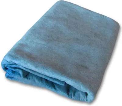 A folded blue fabric item on a white background.