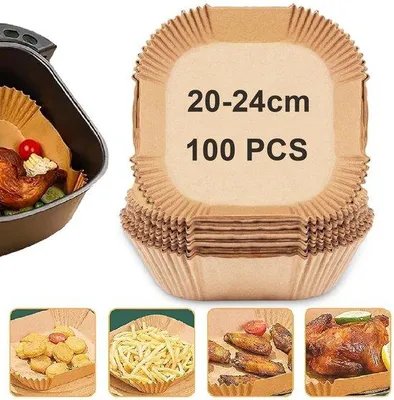 Produktbild von Antiaanbakpapier für Airfryer, 100 Stück, quadratisch, 20-24 cm, für Airfryer, Ofen und Mikrowelle