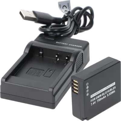 Produktbild von Akku und Ladegerät Powerset kompatibel für Panasonic DMW-BLG10, DMW-BLE9, DMW-BLH7E