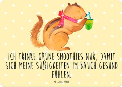 Produktbild von Mr. & Mrs. Panda Schild Eichhörnchen Smoothie DIN A5 - Gelb Pastell - Geschenk, Abnehmen, Blechschild, tafel, Wandbild, Diät, Streifenhörnchen, Gute Laune, wandtafel