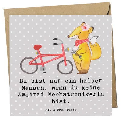 Produktbild von Mr. & Mrs. Panda Grußkarte Zweirad Mechatronikerin Herz - Grau Pastell - Geschenk, faltkarte, doppelkarte, anlasskarte, Glückwunschkarte, Klappkarte