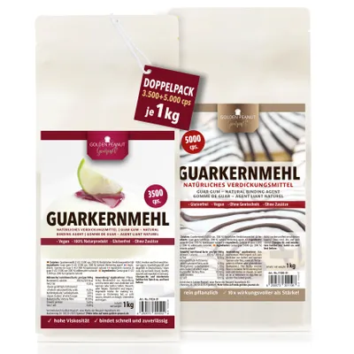 Produktbild von GOLDEN PEANUT GOURMET Guarkernmehl 2 x 1 kg Kombi-Set natürliches Verdickungsmittel in 2 Stärken zum Andicken von Speisen, vegan und glutenfrei
