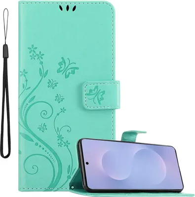 Produktbild von Cadorabo Hülle für Samsung Galaxy S25 Edge Hülle in FLORAL TÜRKIS Schutzhülle im Blumen Design mit Magnetverschluss, Standfunktion und Kartenfächern Book Case Cover