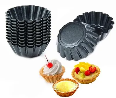 Produktbild von Ibenzoa® 12er Set Mini-Muffinförmchen aus Kohlenstoffstahl, Antihaft Ø 6,5 cm, Höhe 2,3 cm, Boden Ø 4,5 cm, stapelbar, ofenfest bis 100 °C