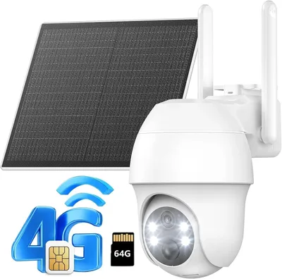 Image de Caméra de surveillance 4G LTE extérieure avec carte SIM 2K 3MP Vision nocturne couleur Caméra sans Wi-Fi Solaire PTZ360°/90° Caméra IP PIR Audio bidirectionnel Alarme à lumière blanche 64 Go