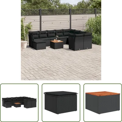 Produktbild von The Living Store 11-tlg. Garten-Sofagarnitur mit Kissen Schwarz Poly Rattan