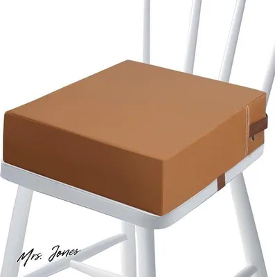 Produktbild von Tragbarer Booster-Sitz von Mrs. Jones mit Sicherheitsgurten – Esszimmer-Booster-Sitzkissen für Babys.
