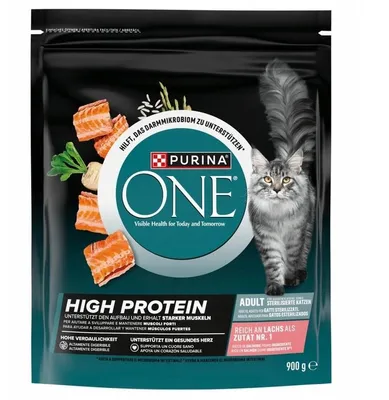 Produktbild von PURINA ONE High Protein 5,4 kg Katzenfutter für ausgewachsene Katzen – Reich an Lachs, 6 x 900 g