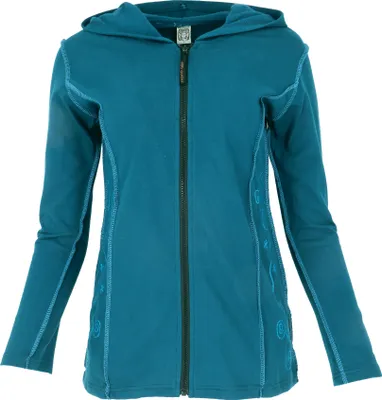 Produktbild von Goa Jacke mit Langer Kapuze, Boho Pixi Kapuzenjacke mit Stickerei - Blau, Damen, Baumwolle, Größe: S