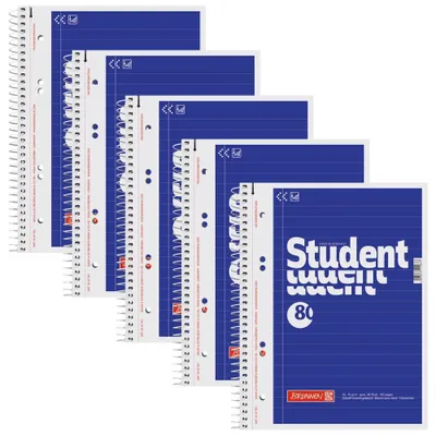 Produktbild von 5 BRUNNEN Collegeblöcke Student A5 liniert, Papiergewicht 70 g/qm, 6-fach-Lochung