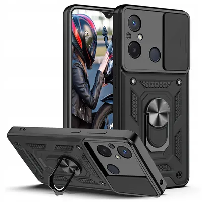 Produktbild von Schutzhülle für Xiaomi Redmi 12C – Robuste Slide-Ring-Hülle + 9H-Glas