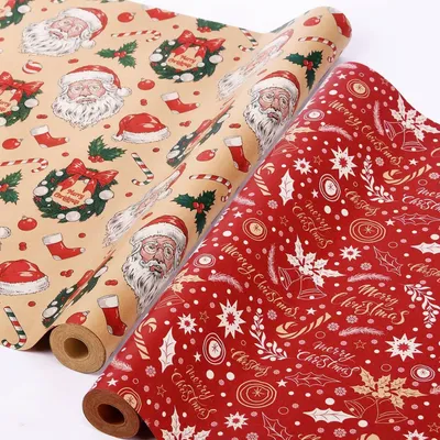 Zdjęcie produktu dla Papier do pakowania prezentów - motyw świąteczny - 43 cm x 15 m - 2 rolki