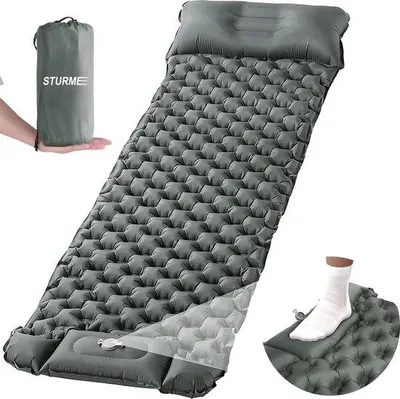 Produktbild von Famanu Schlafmatte Selbstaufblasend mit Fußpumpe - Ultraleichte Campingmatte mit Kissen