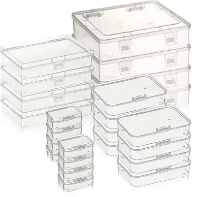 24er-Set transparente Aufbewahrungsboxen, Kunststoff, stapelbar, 4 Größen