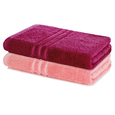 Zdjęcie produktu dla Lavea® Zestaw 2 ręczników do kąpieli, 100x150 cm, wykonanych w 100% z bawełny – duży ręcznik pod prysznic, bardzo chłonny, przyjazny dla skóry, seria frotte Elena – kolor bordo i pastelowy róż