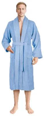 Immagine prodotto di Accappatoio da uomo in cotone 100%, con tasche, colore azzurro chiaro