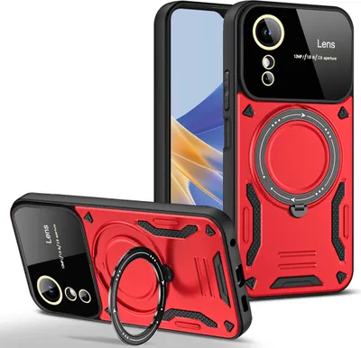 Produktbild von Rüstung Handyhülle für OPPO A17 / A17K Dual-Layer Ringhalter Ständer Hülle Rot