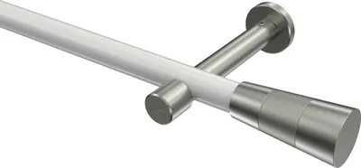 Produktbild von Interdeco Gardinenstange / Vorhangstange Weiß / Edelstahl-Optik, Typ Prestige Tanara (Konus Bicolor) ohne Ringe, 20 mm Ø 1-läufig, 520 cm