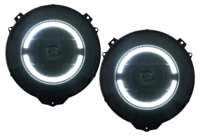 Productafbeelding van LED-koplampen voor Mercedes G-klasse W463, modeljaren 2007-2017, zwart, met facelift-look van 2018.