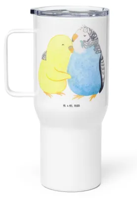 Produktbild von Mr. & Mrs. Panda Teetasse Wellensittich Liebe - Weiß - Geschenk, Trinkgefäß, thermosbecher, Teebecher, Freundin, Kuscheln, Thermobecher, Umarmung, Kaffee-to-go-Becher
