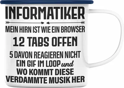 Produktbild von Trendation - Informatiker Emaille Tasse Geschenk Programmierer Gadget Lustig Geschenkidee Männer Zubehör Informatiklehrer IT Programmierer (Blau)