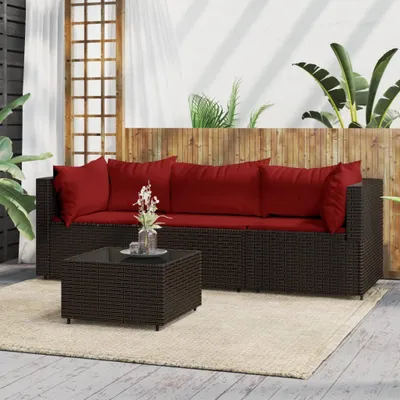 Image de Maison Exclusive - Ensemble salon de jardin 4 pièces avec coussins, polyrotin marron