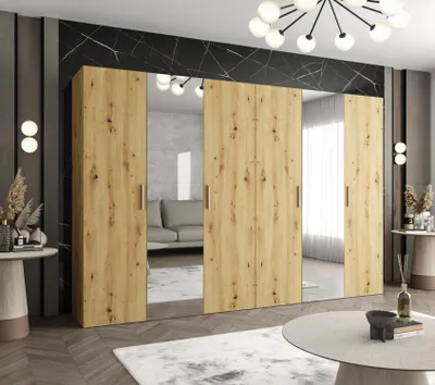 Obrázok produktu pre Šatníková skriňa so zrkadlami HELMA 2 300 cm - dub artisan / strieborné úchyty