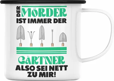 Produktbild von Trendation - Gärtner Emaille Tasse mit Spruch Garten Hobbygärtner Geschenk Lustig Gärtnerin Geschenkidee (Schwarz)