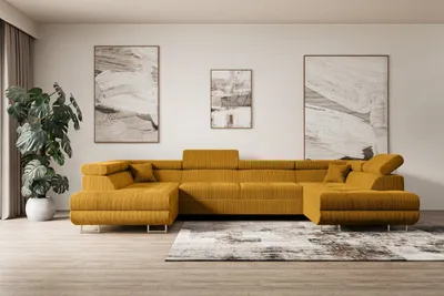 Produktbild von ALTDECOR Ecksofa in U-Form mit Schlaffunktion und Bettkasten GUSA-U - 342x202x107 cm Senfgelb - Corner Sofa Bett Eckcouch Couch L-Form Schlafcouch Ausziehbar Wohnlandschaft Schlafsofa Cauchsofa