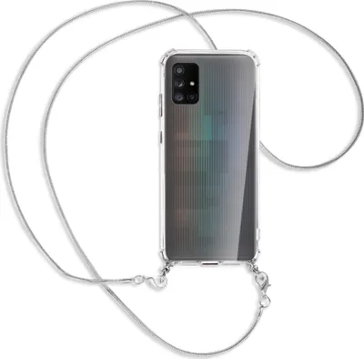 Produktbild von Handykette Backcover-Schutzhülle mit Band (Metall silberfarben) für Samsung Galaxy A71 5G - silberfarbene Kette Snake
