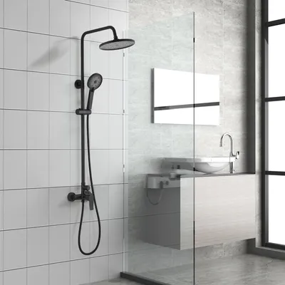 Zdjęcie produktu dla STANEW Armatura prysznicowa Prysznic łazienkowy Mechaniczny zestaw prysznicowy, prysznic z deszczownicą z okrągłą głowicą i 3 dyszami, czarny
