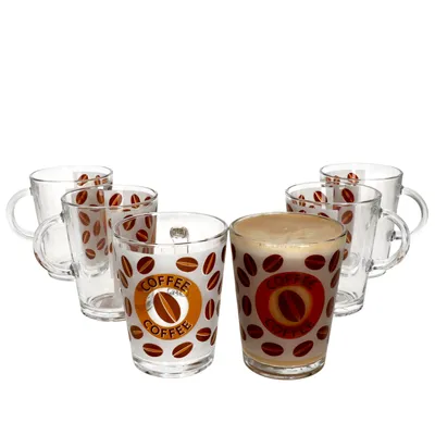 Produktbild von 6er Set Cremona Glas-Kaffeebecher m. Henkel 320ml orange